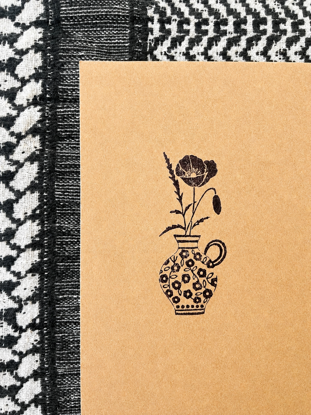 Holzstempel Vase mit Mohnblume